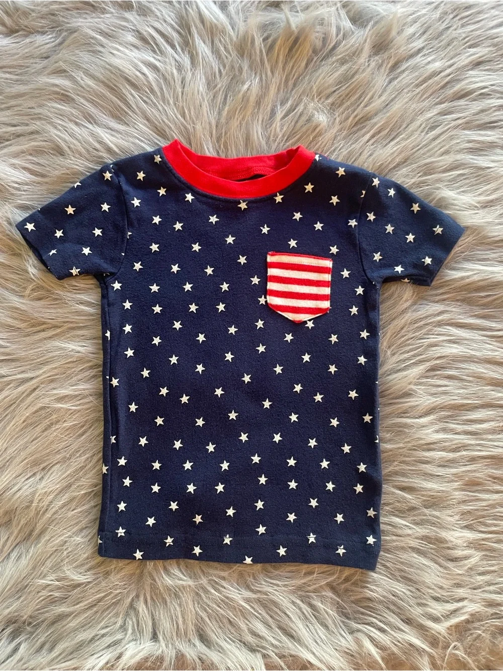 🛒Carter's Navy Star Pj Top with Red Accent Pocket